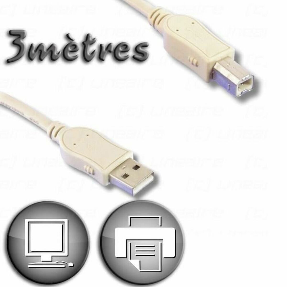 Câble USB 2.0 A vers USB B Lineaire 3 m Beige
