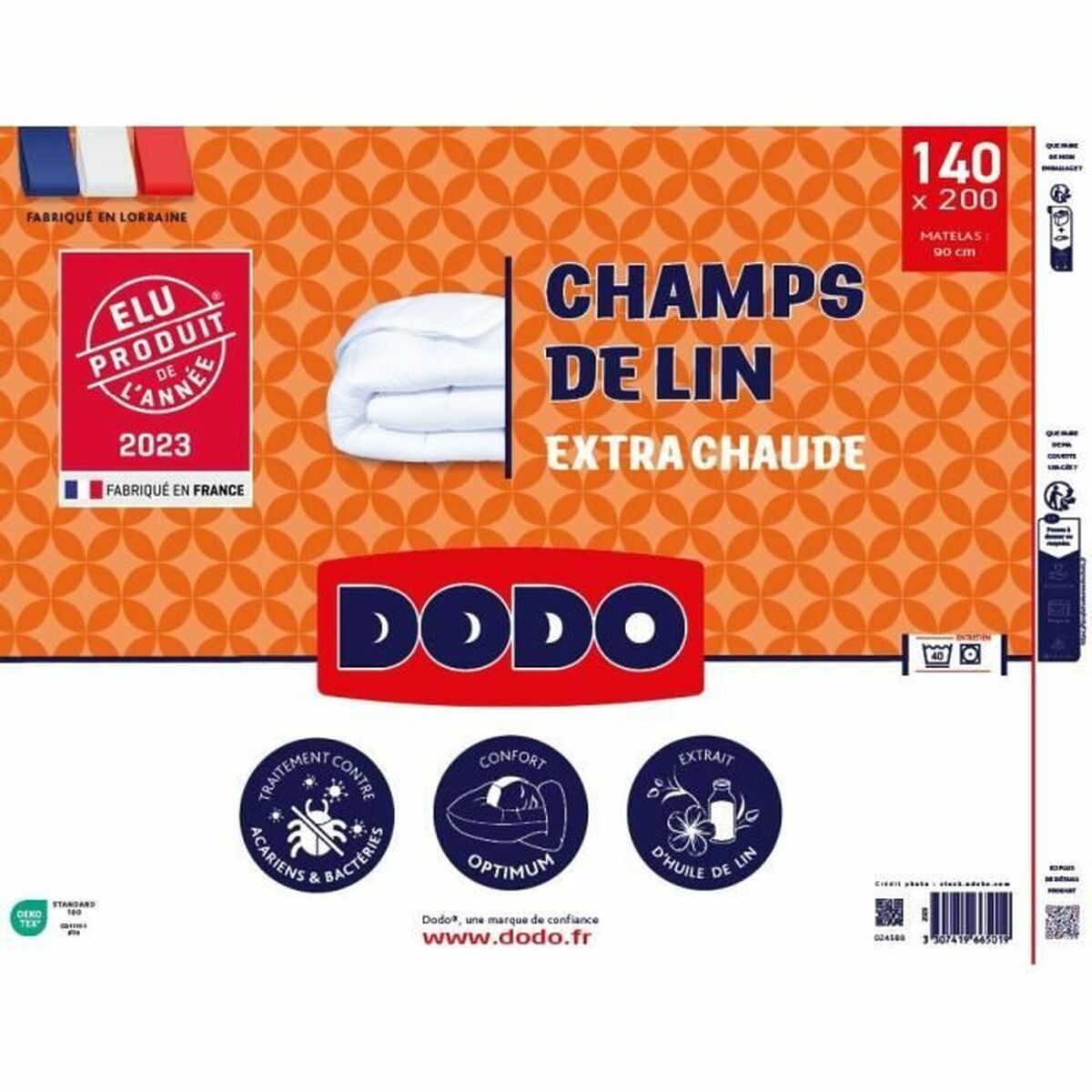 Remplissage de couette DODO Champs de Lin 140 x 200 cm Blanc 450 g/m²