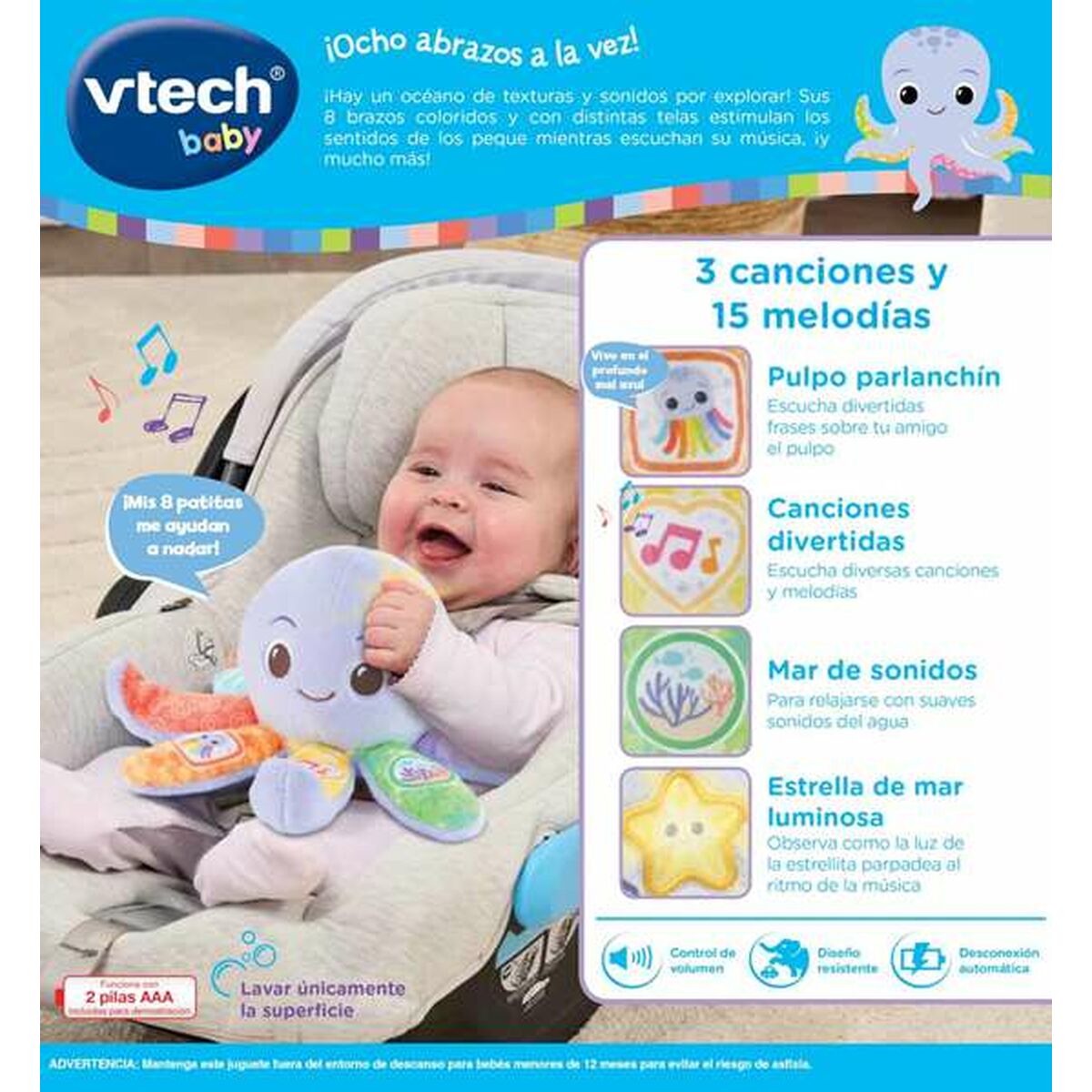 Knuffel Vtech Textiel Octopus 20,5 x 17,6 x 11 cm