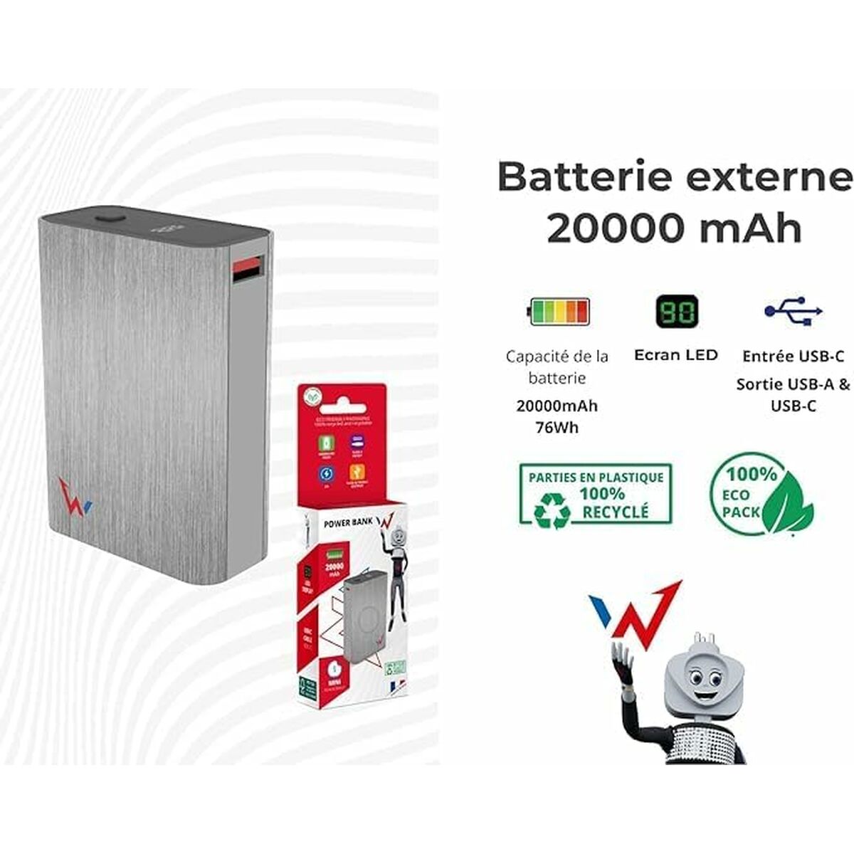 Afbeeldingen van Powerbank Wonder Wonder WX20 Silver 20000 mAh