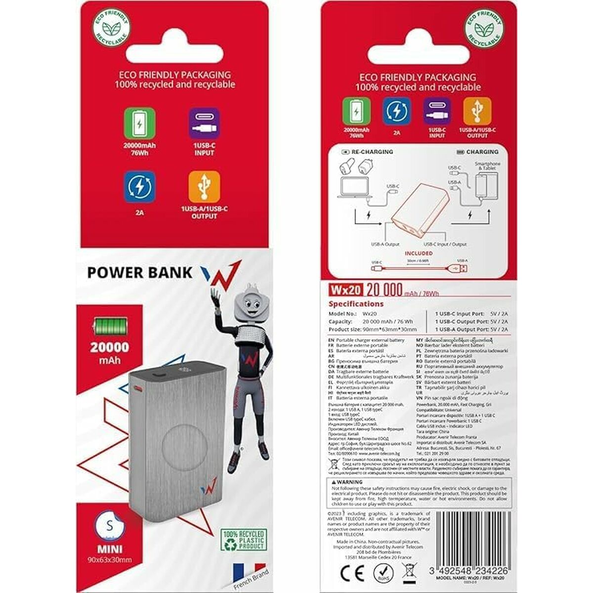 Afbeeldingen van Powerbank Wonder Wonder WX20 Silver 20000 mAh