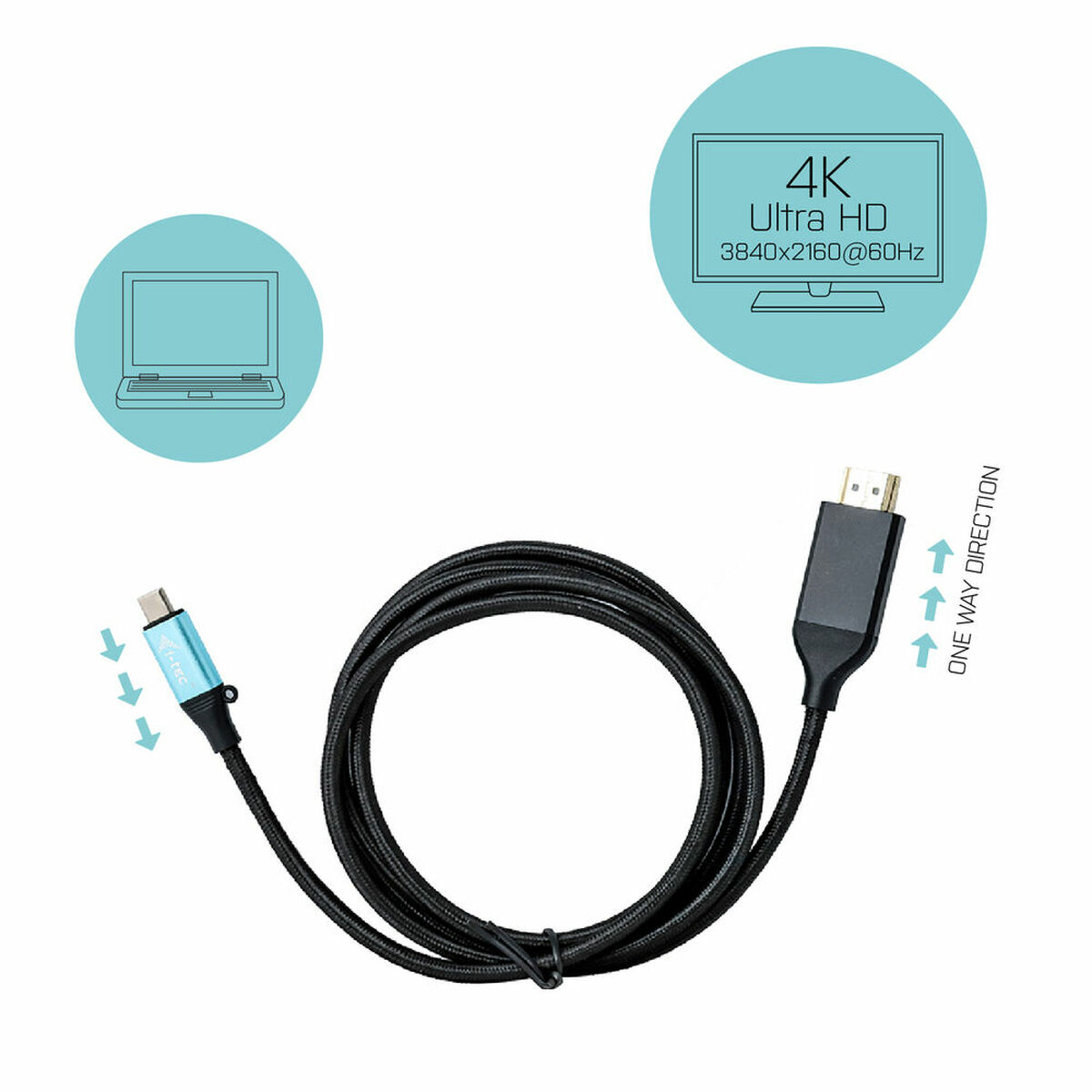 Afbeeldingen van USB-C to HDMI Cable i-Tec C31CBLHDMI60HZ2M Black 2 m 4K Ultra HD