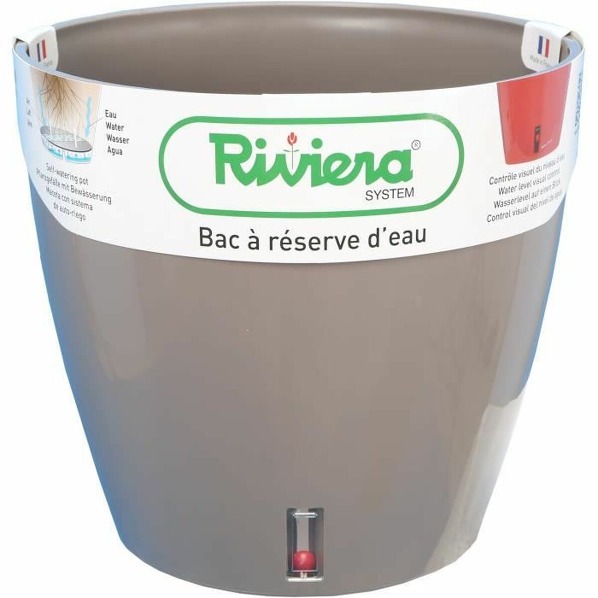 Pot auto-arrosant Riviera Avec réserve d'eau Taupe polypropylène Rond Ø 36 x 33 cm