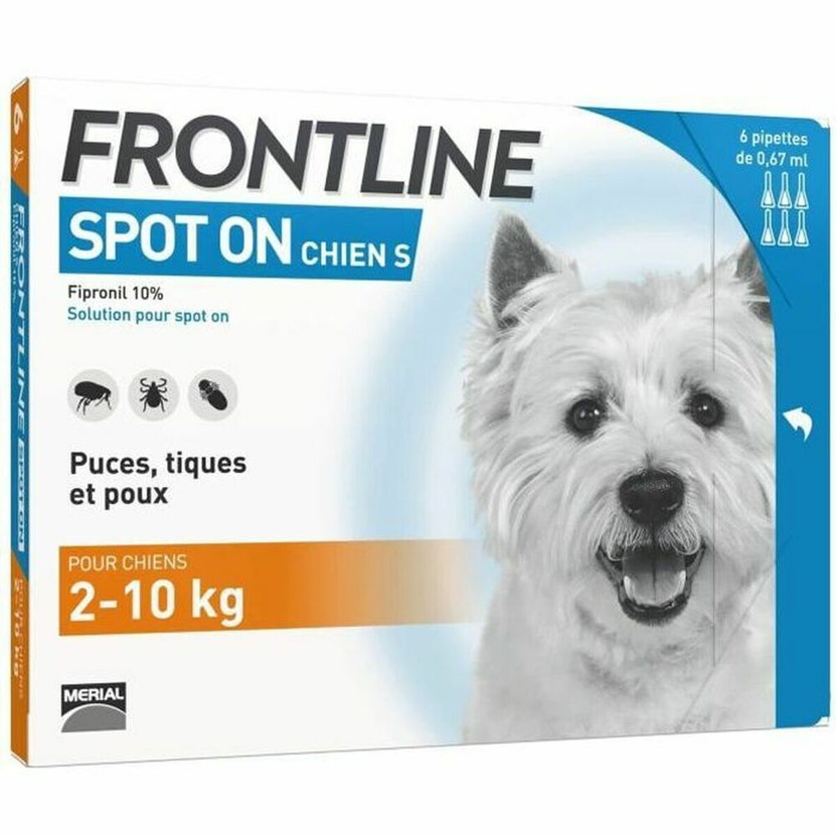 Pipette pour chien Frontline Spot On 2-10 Kg 6 Unités