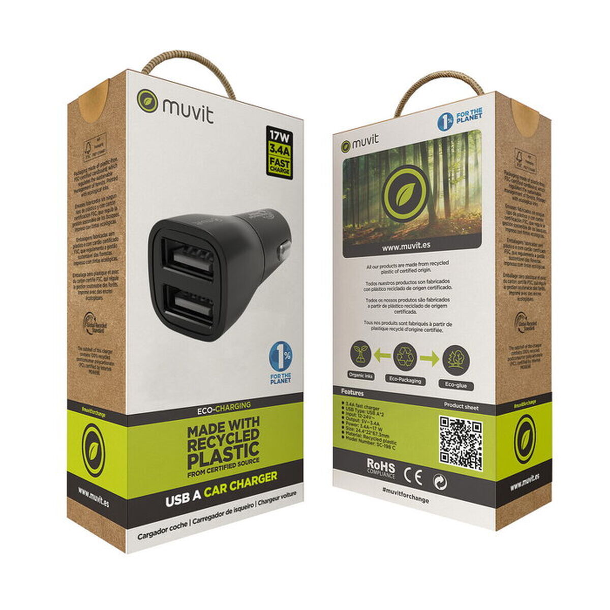 Bild von USB Car Charger with 2 Ports Muvit Black