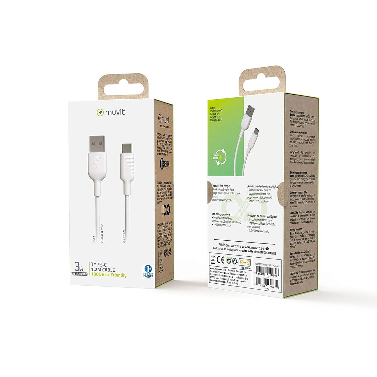 Kabel USB A naar USB-C Muvit Wit 1,2 m