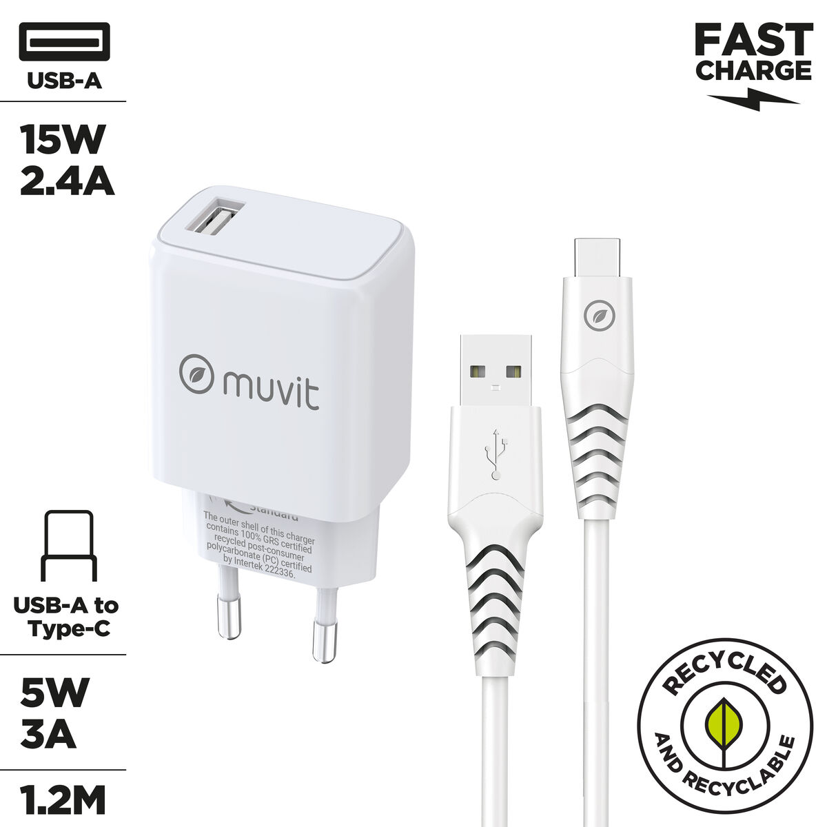 Obrazek Wall Charger Muvit White 12 W
