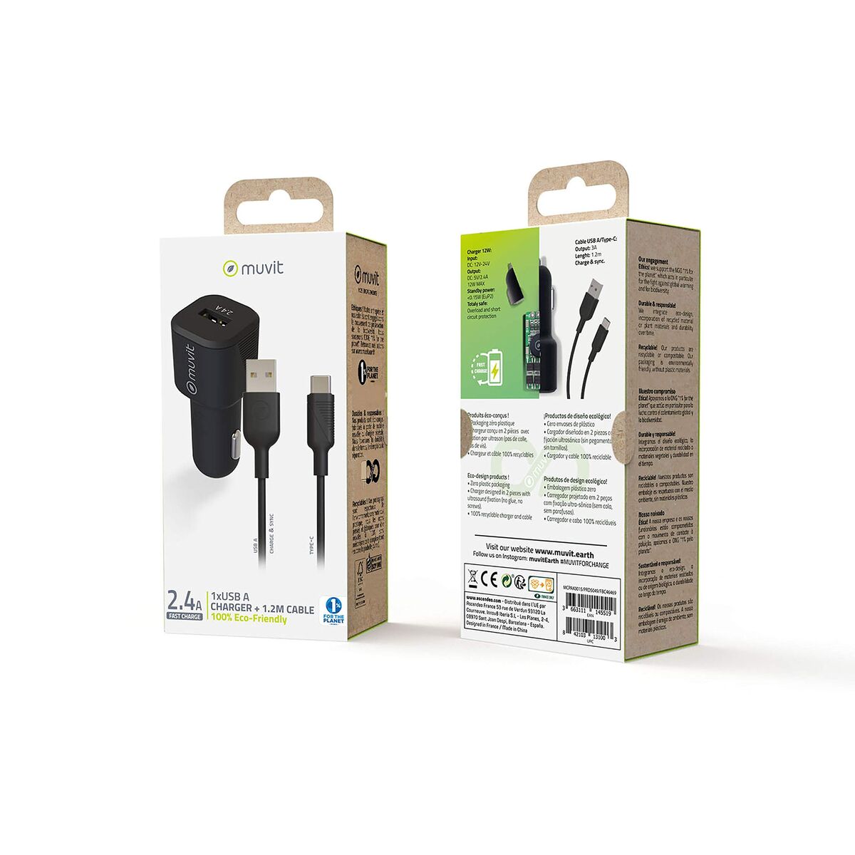 Bild von Electric car charger Muvit 1,2 m Black
