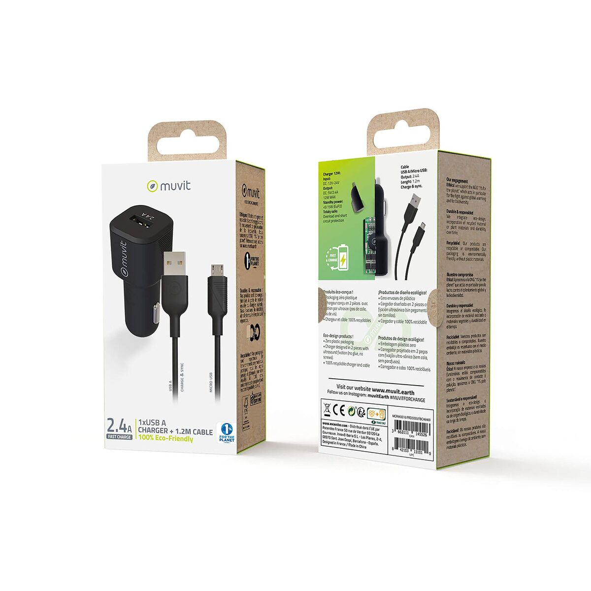 Bild von Electric car charger Muvit 1,2 m Black