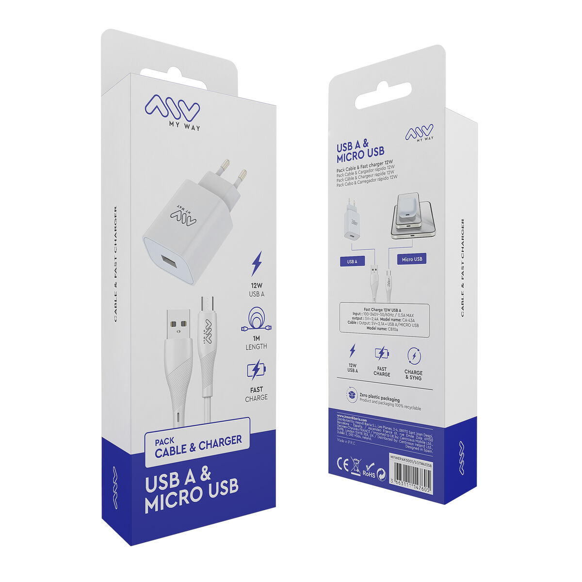 Picture of Wall Charger + USB A to USB-C Cable Myway White 12 W