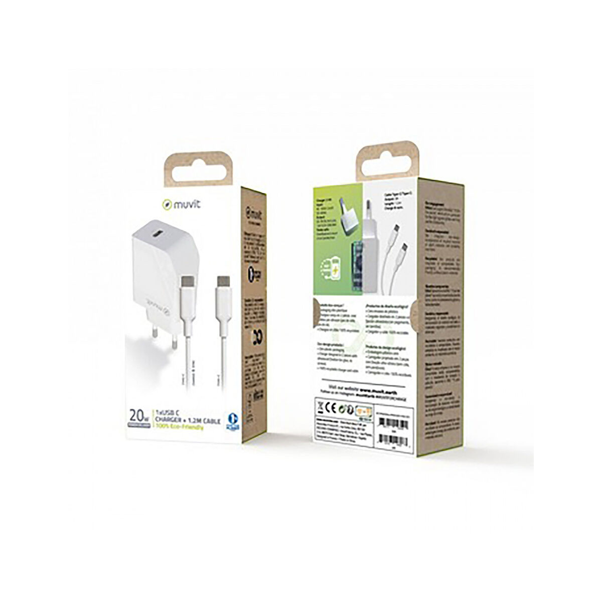 Bild von Wall Charger + USB-C Cable Muvit White 20 W