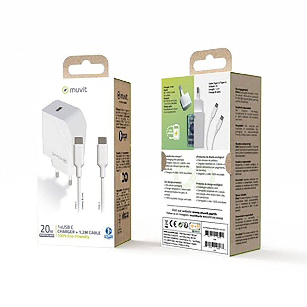 Bild von Wall Charger + USB-C Cable Muvit White 20 W