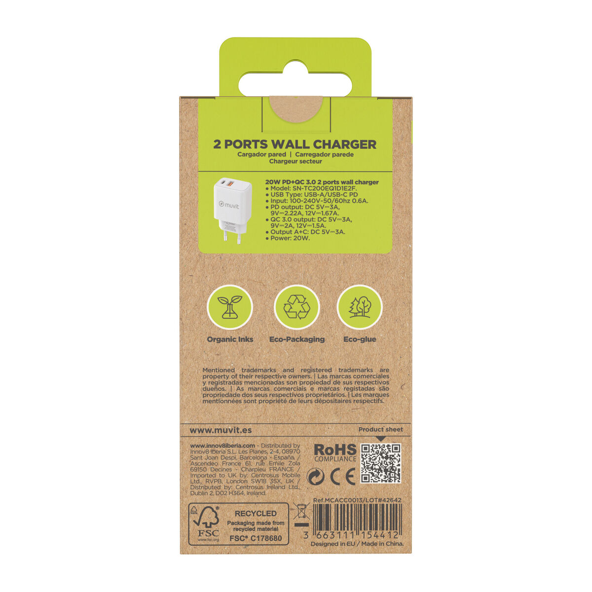 Bild von Wandladegerät Muvit for Change Weiß 18 W 20 W