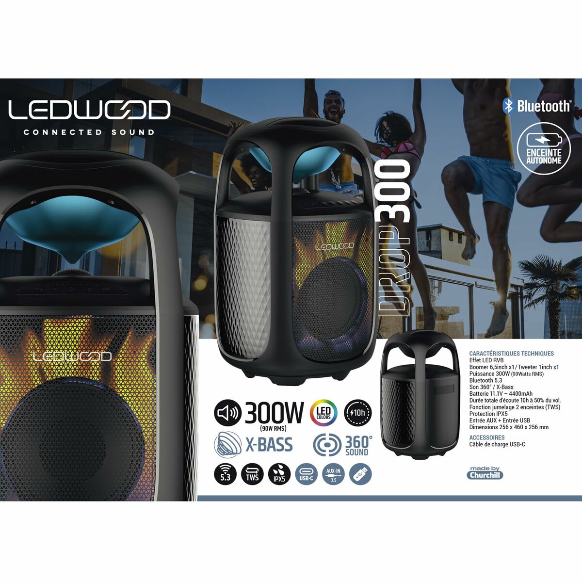 Afbeeldingen van Portable Bluetooth Speakers Ledwood DROP300 BT 300W 90 W