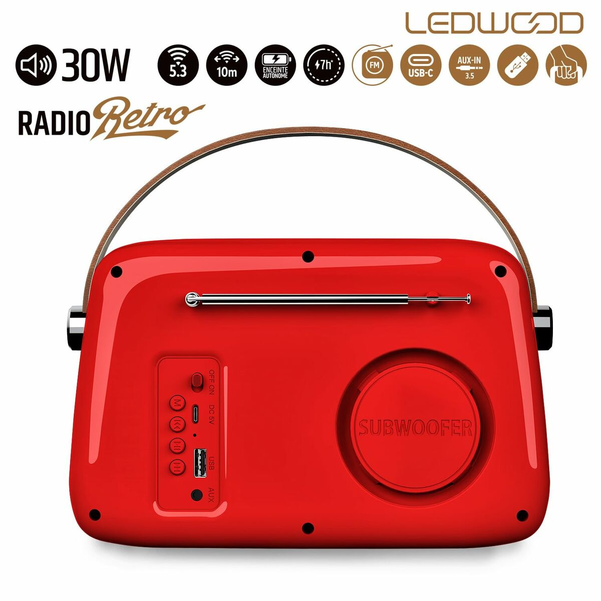 Afbeeldingen van Transistor Radio Ledwood ALMA RED Red 30 W