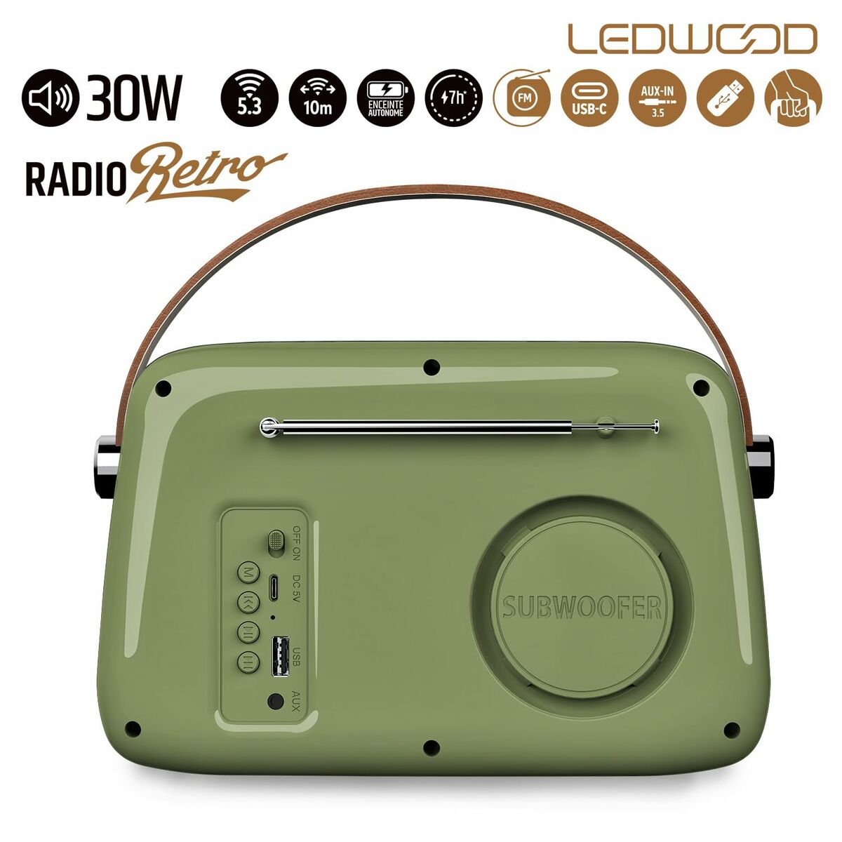Afbeeldingen van Transistor Radio Ledwood ALMA GREY Green 30 W