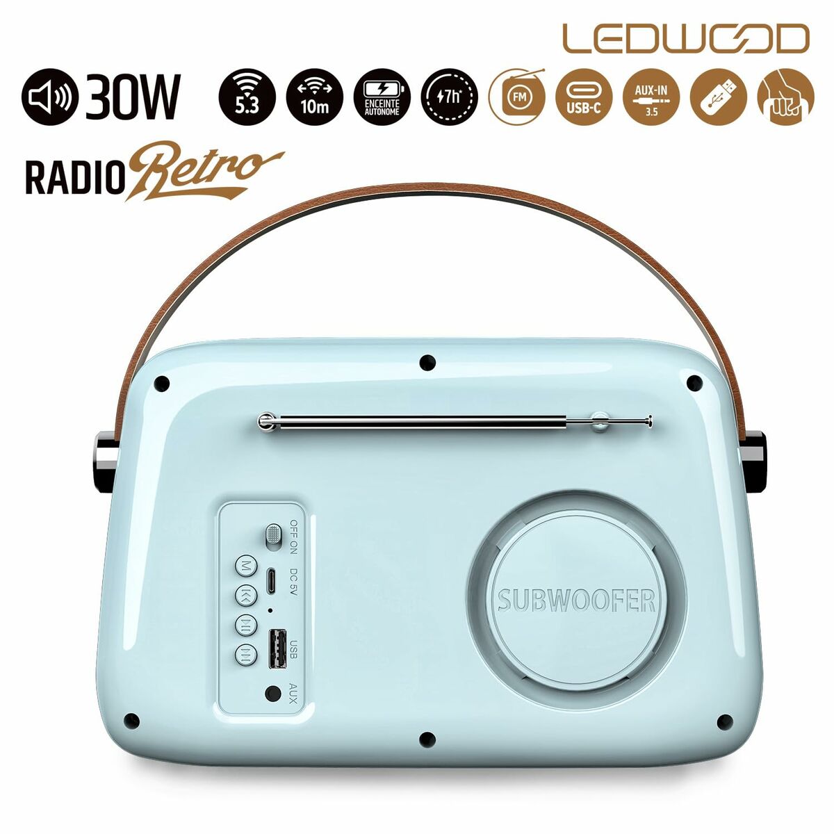 Afbeeldingen van Transistor Radio Ledwood ALMA BLUE Blue 30 W