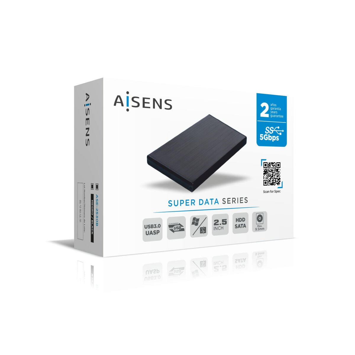 Externe Doos Aisens ASE-2530B Zwart 2,5