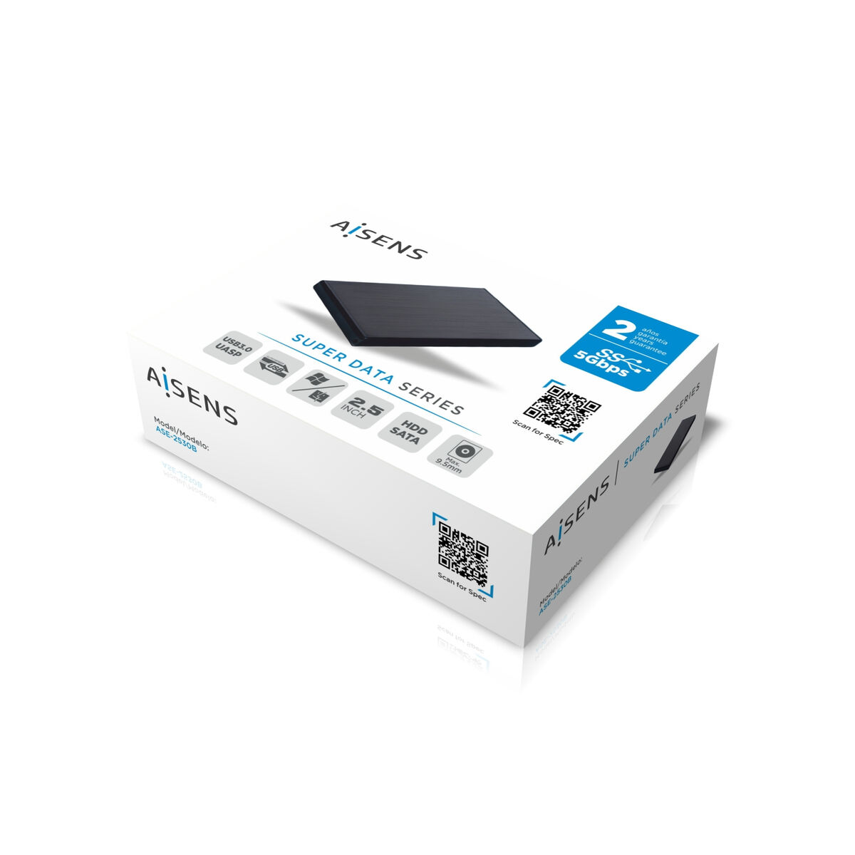 Externe Doos Aisens ASE-2530B Zwart 2,5