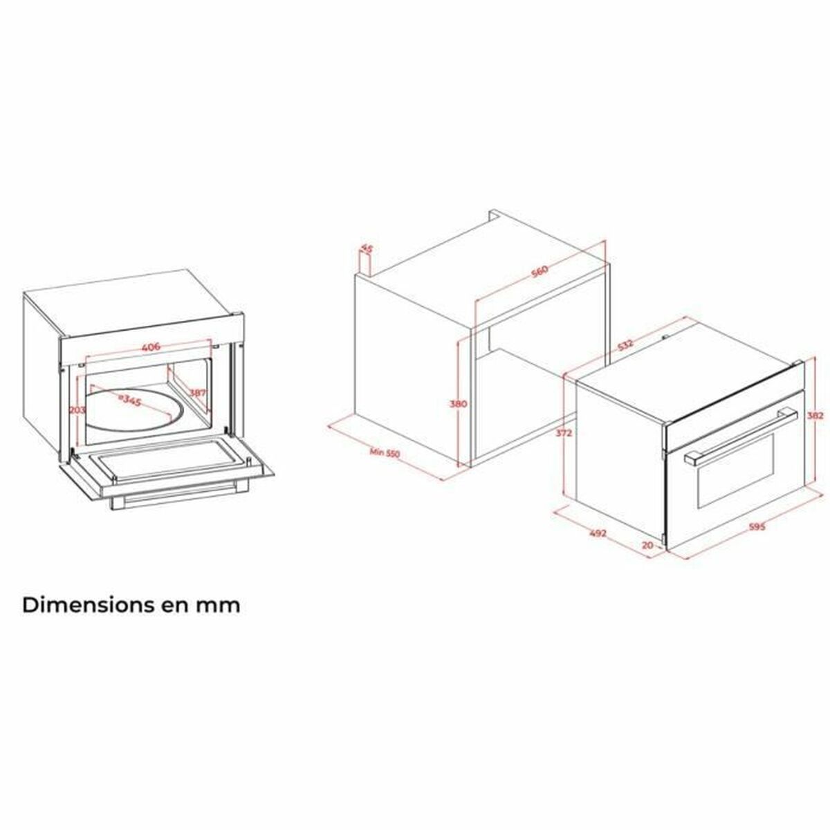 Inbouwmagnetron Continental Edison CEMO34CEB3 Zwart 1450 W 34 L