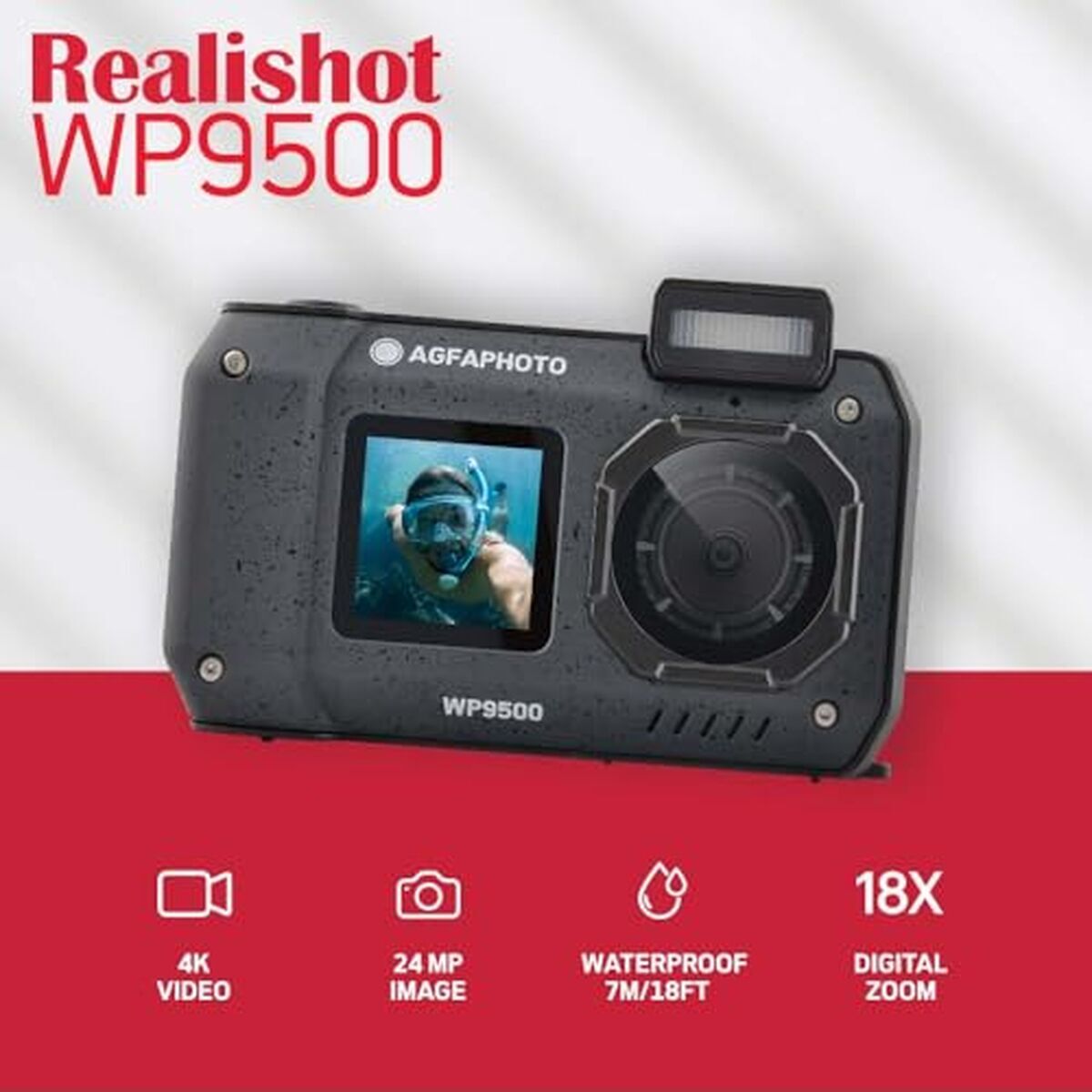 Vaikiškas skaitmeninis fotoaparatas Agfa WP9500BK Juoda noir 24 MP Waterproof