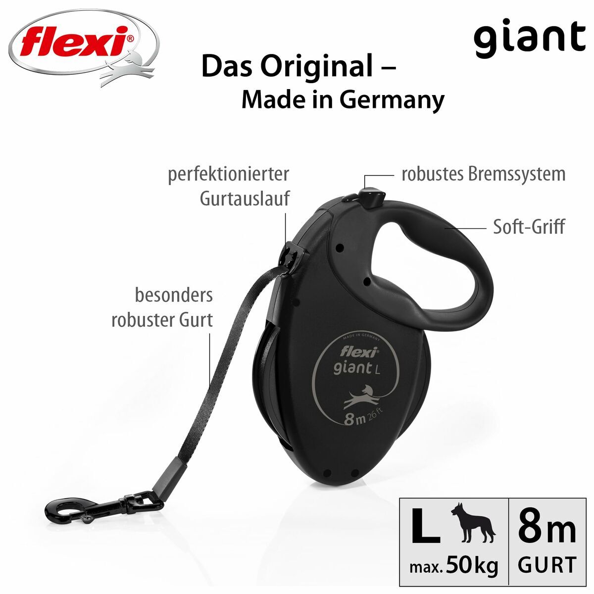 Hondenriem Flexi Zwart L