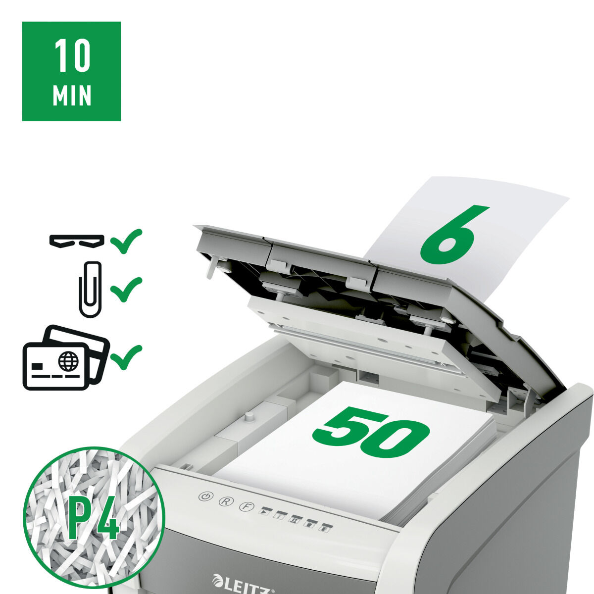 Afbeeldingen van Paper Shredder Leitz IQ Autofeed 50X P4 20 L