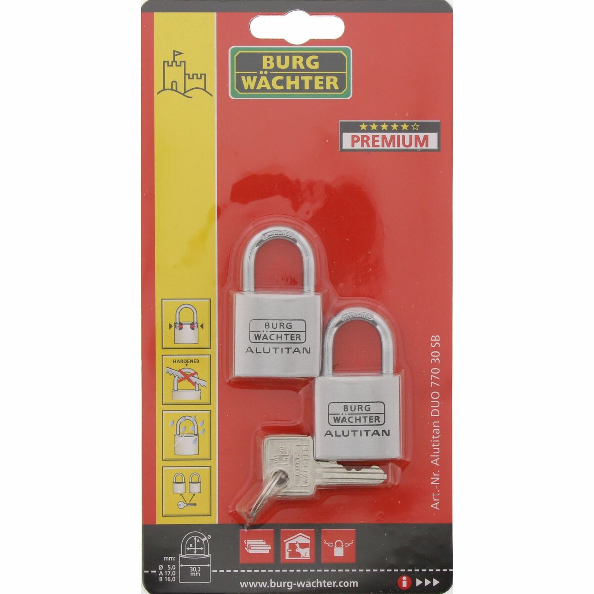 Κλείδωμα πλήκτρων Burg-Wachter DUO 770 30 SB Χάλυβας Ορθογώνιο (x2)