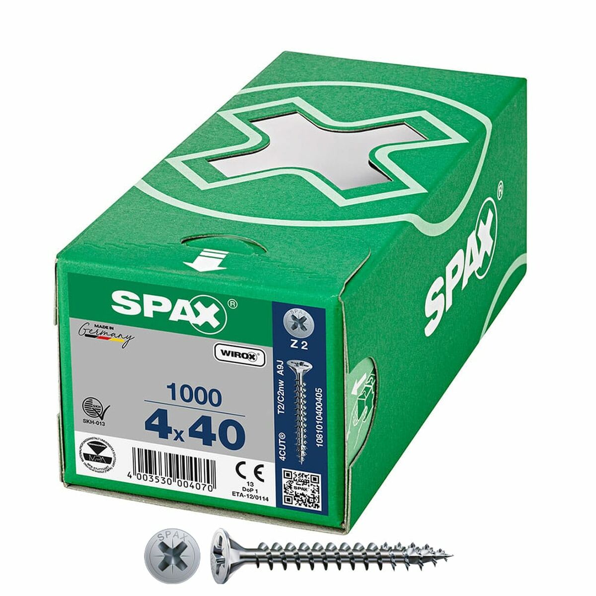 Kasse med skruer SPAX Wirox Z2 flad hoved 4,0 x 40 mm 1000 Enheder