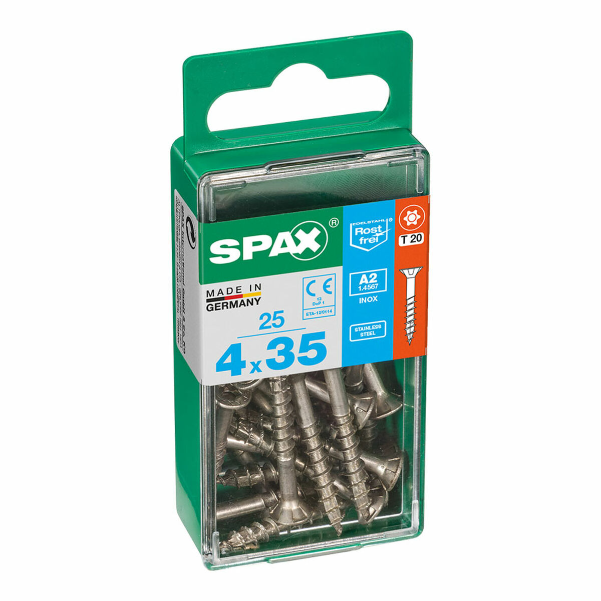 Screw Box SPAX Wood Stainless steel Flat head 25 Pieces (4 x 35 mm)