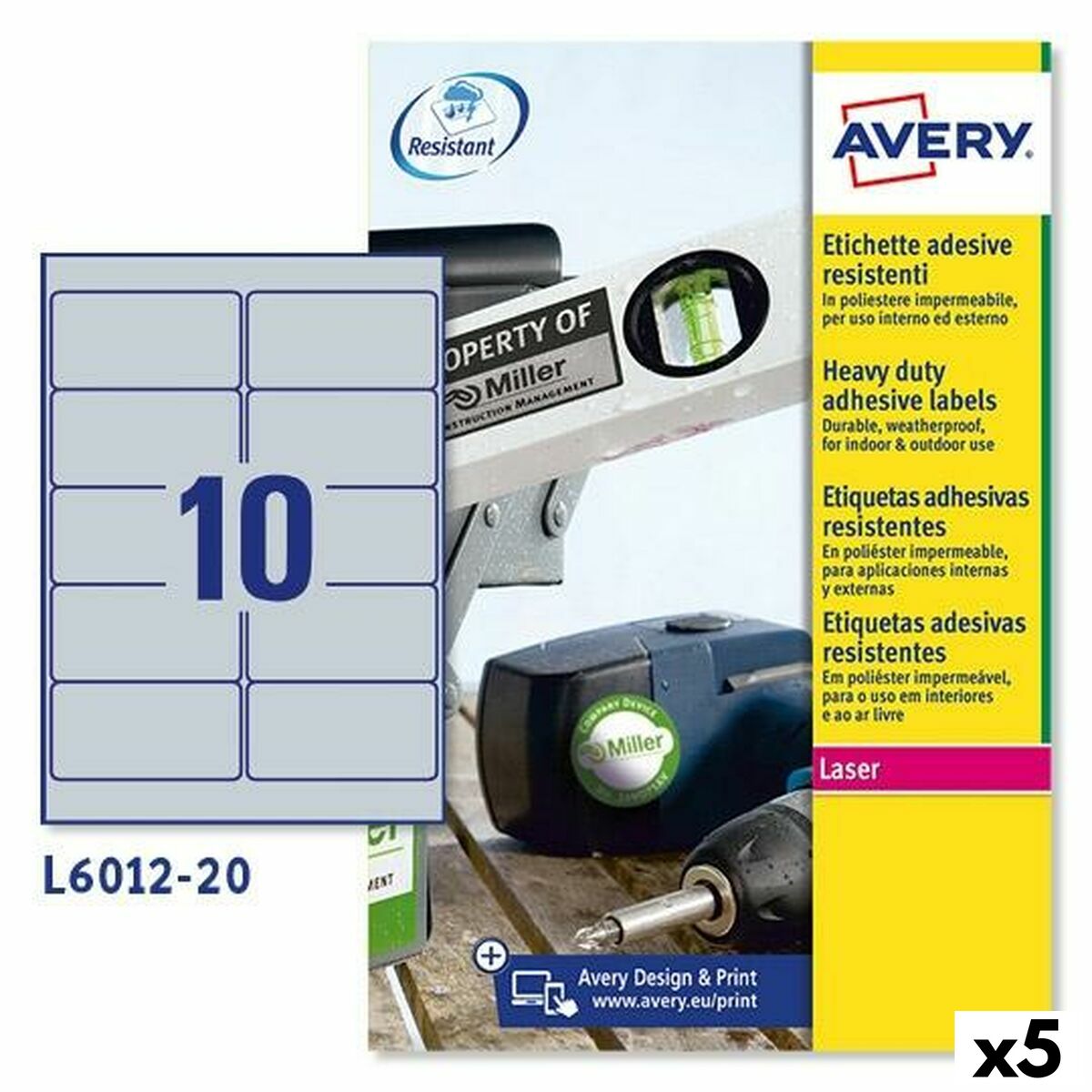 Afbeeldingen van Printer Labels Avery Silver 20 Sheets 96 x 50,8 mm (5 Units)