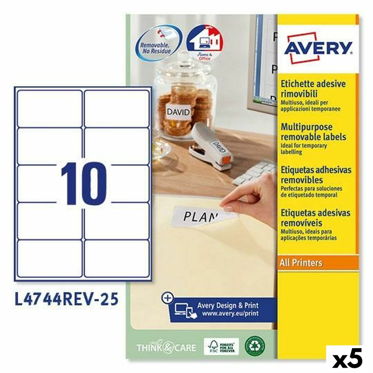 Etiquettes pour Imprimante Avery L4744REV 96 x 50,8 mm Blanc 25 Volets (5 Unités)
