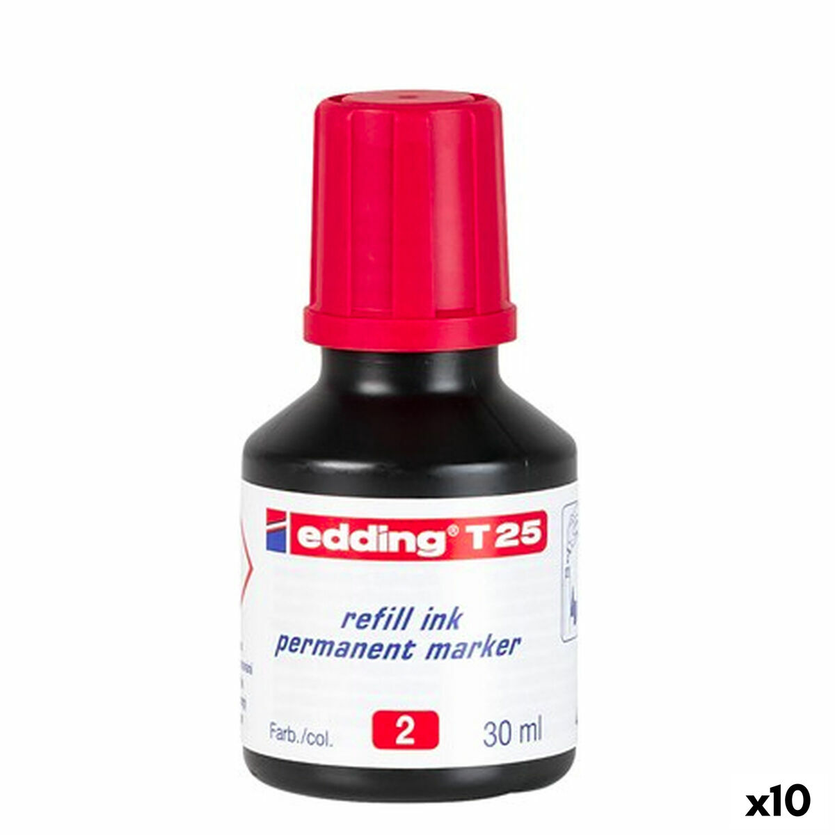 Recharge d'encre Edding T25 Permanent Rouge 30 ml (10 Unités)