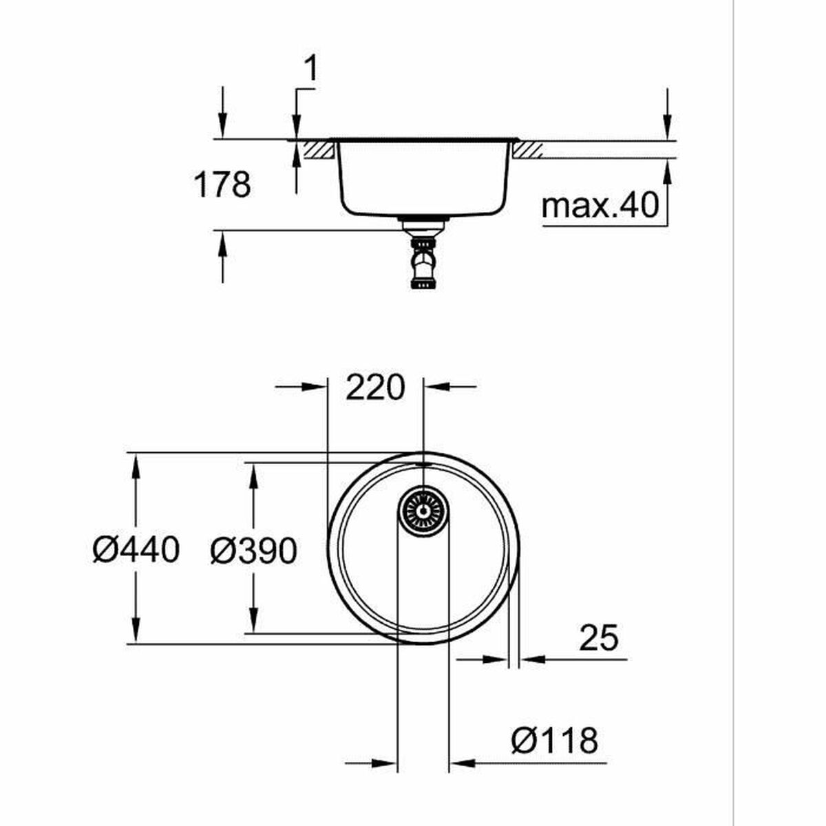 Wastafel met Eén Spoelbak Grohe K200 Grijs