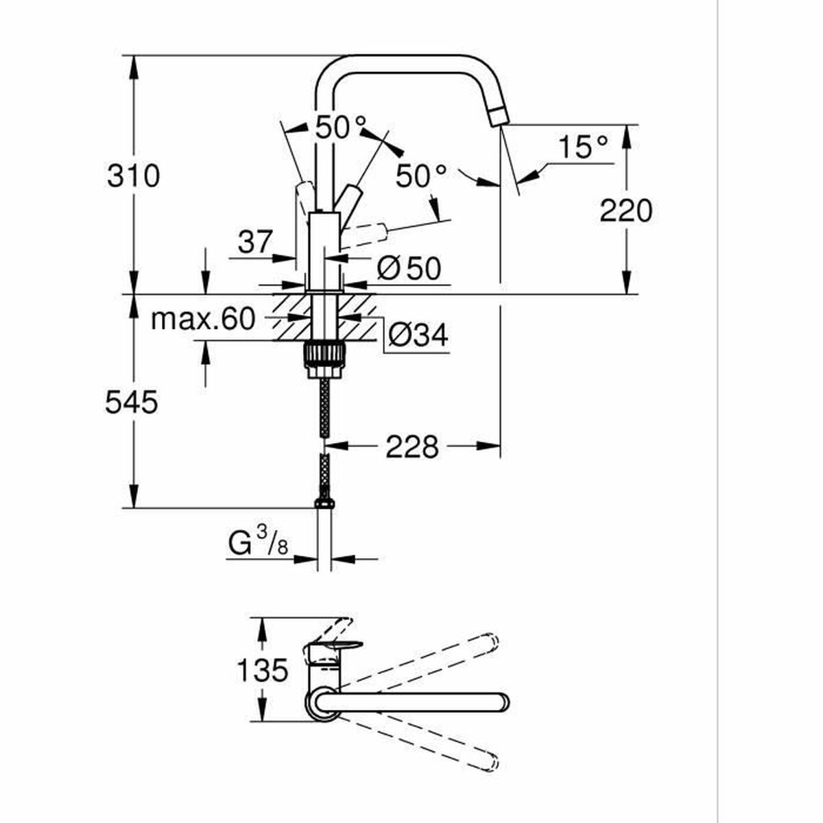 Mengkraan Grohe GROHE Start Zwart Mat zwart Blik C-vorm