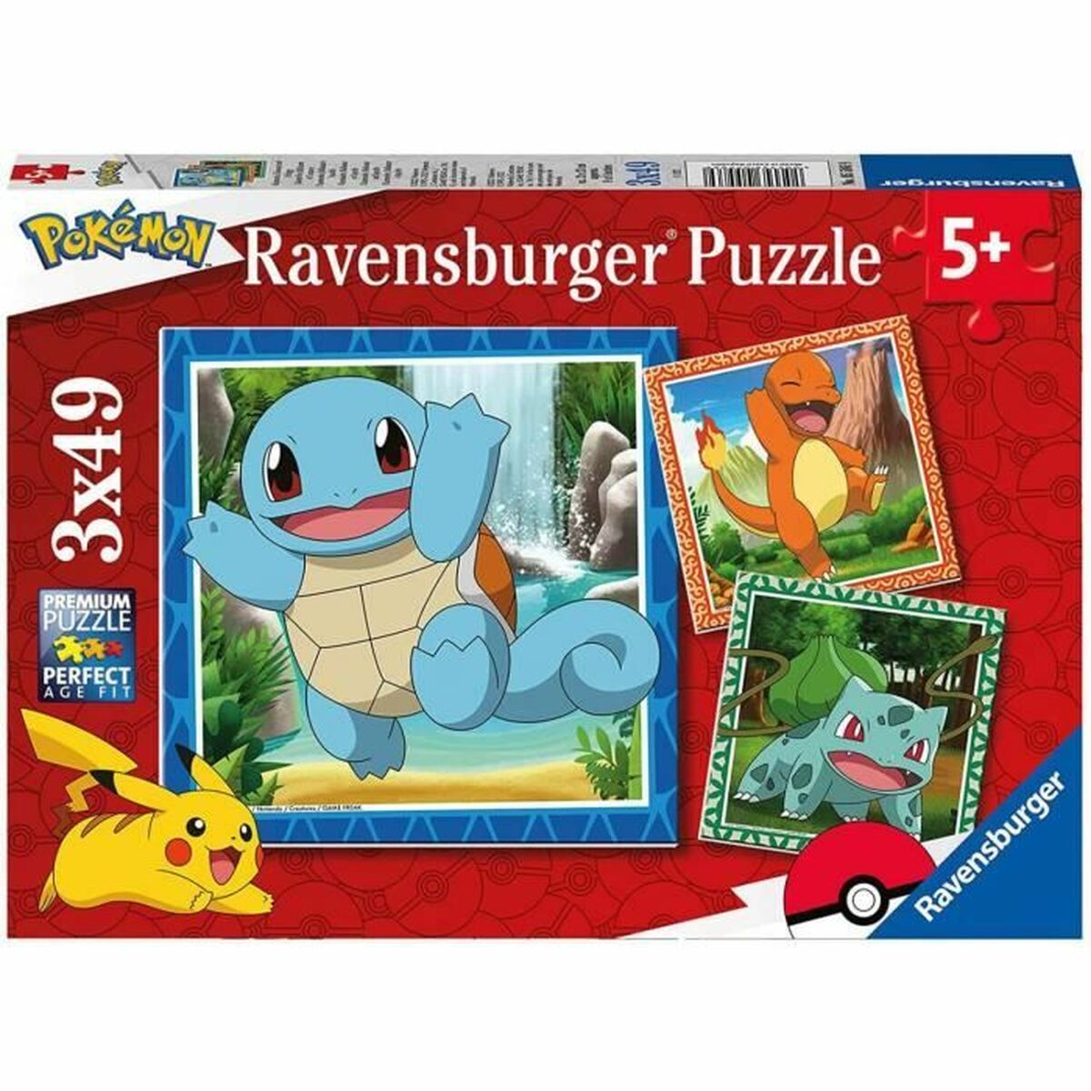 Sæt med 3 Puslespil Pokémon Ravensburger 05586 Bulbasaur, Charmander & Squirtle 147 Dele