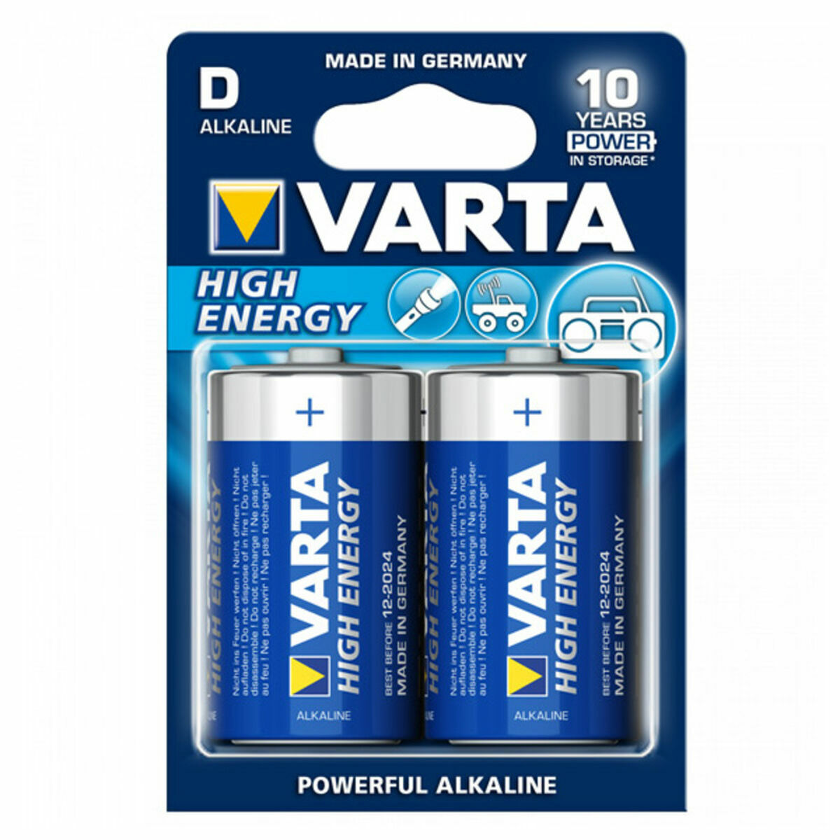 Batteri Varta LR20 D     2UD 1,5 V 16500 mAh High Energy (2 pcs) 2 Ah 1,5 V 2 Dele (10 enheder)