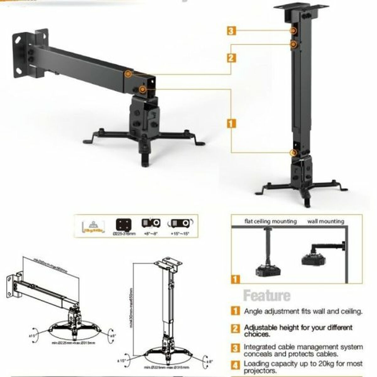 Afbeeldingen van Tilt and Swivel Ceiling Mount for Projectors Equip 650702