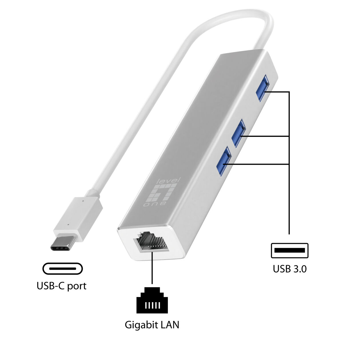Afbeeldingen van USB Hub Level One USB-0504 Black Silver