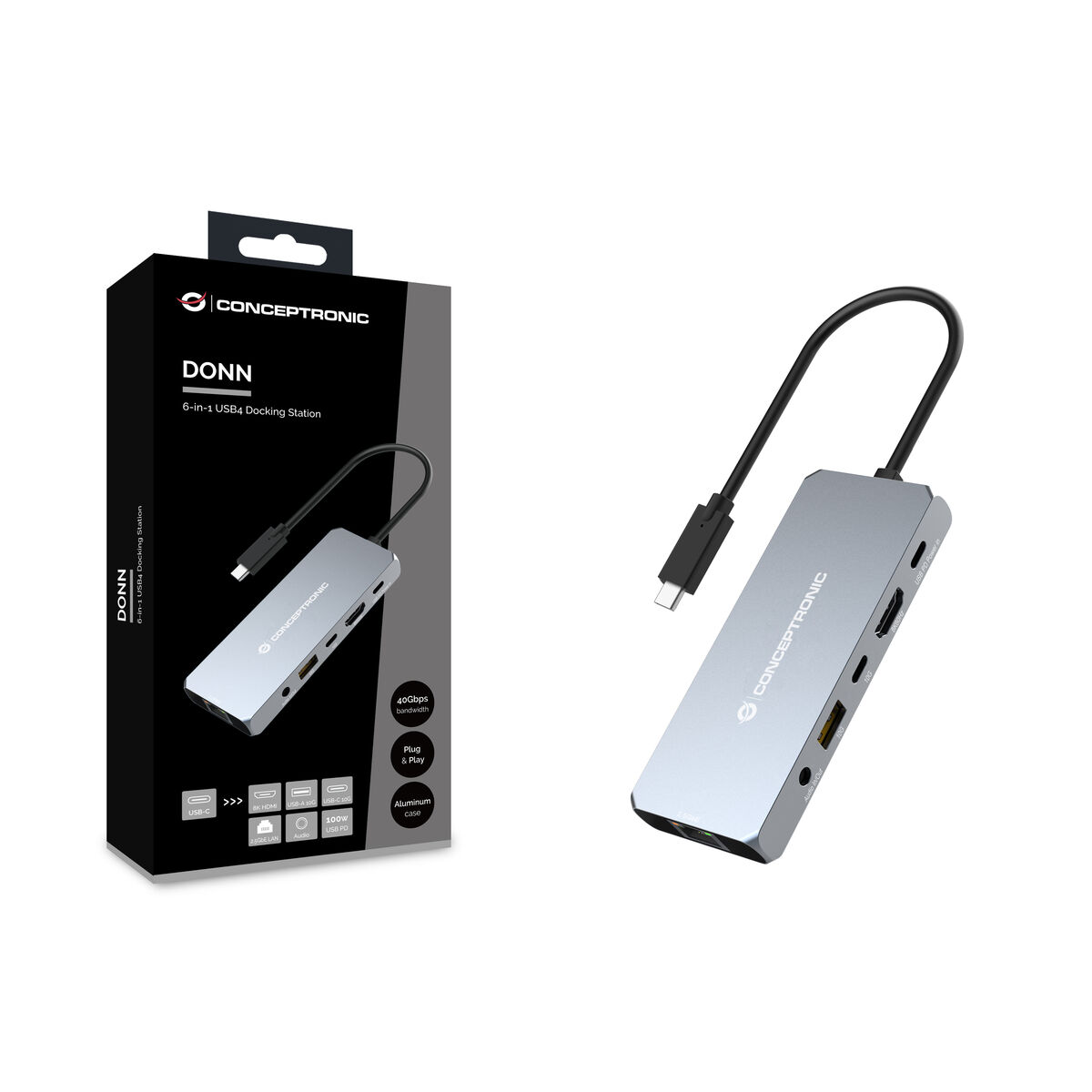 Afbeeldingen van USB Hub Conceptronic 110519807101 Black Grey