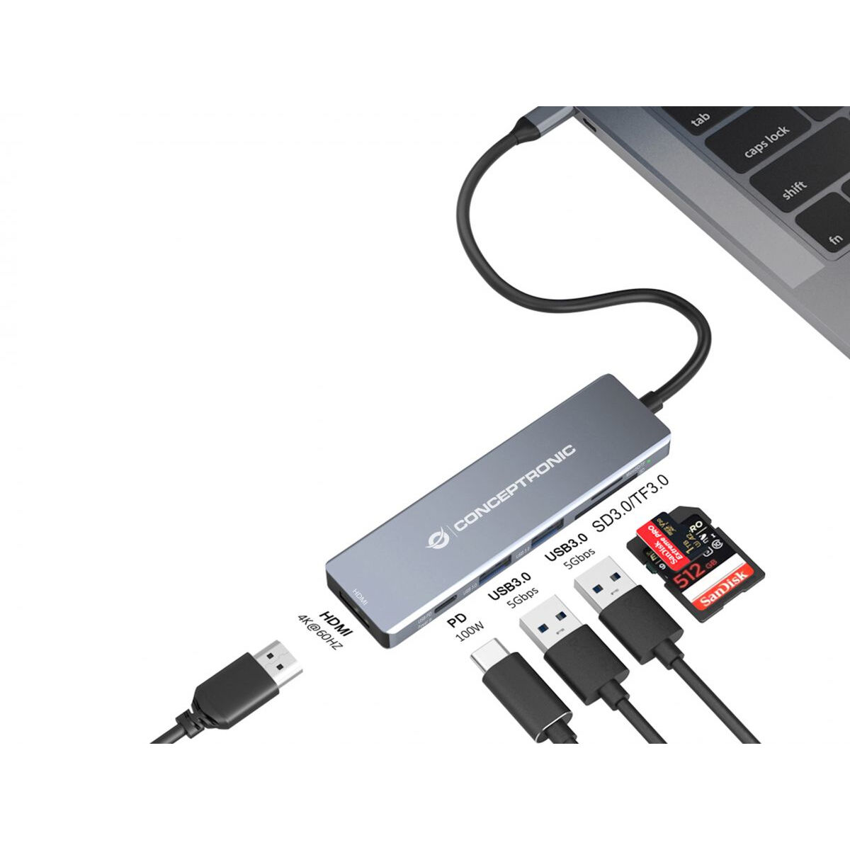 Afbeeldingen van USB Hub Conceptronic 110520207101 Grey 100 W