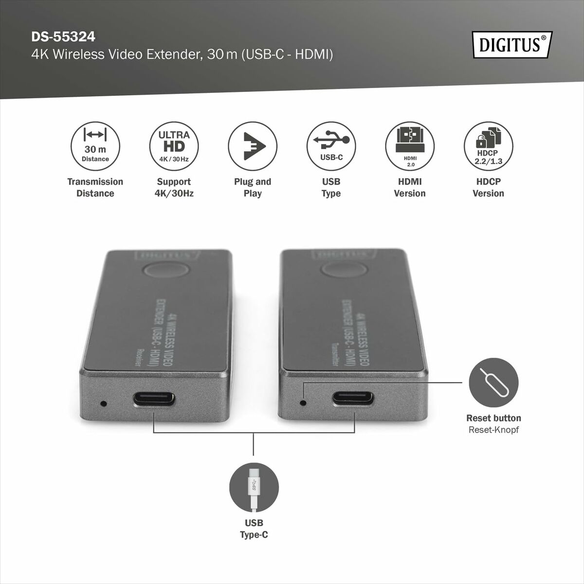 Afbeeldingen van HDMI Cable Digitus by Assmann 30M (USB-C - HDMI)