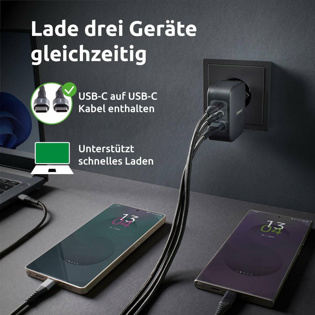 Afbeeldingen van Wall Charger INTENSO GaN W100ACC Black 100 W
