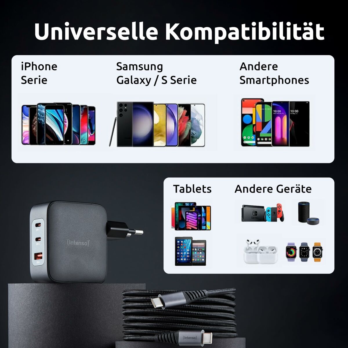 Afbeeldingen van Wall Charger INTENSO GaN W100ACC Black 100 W