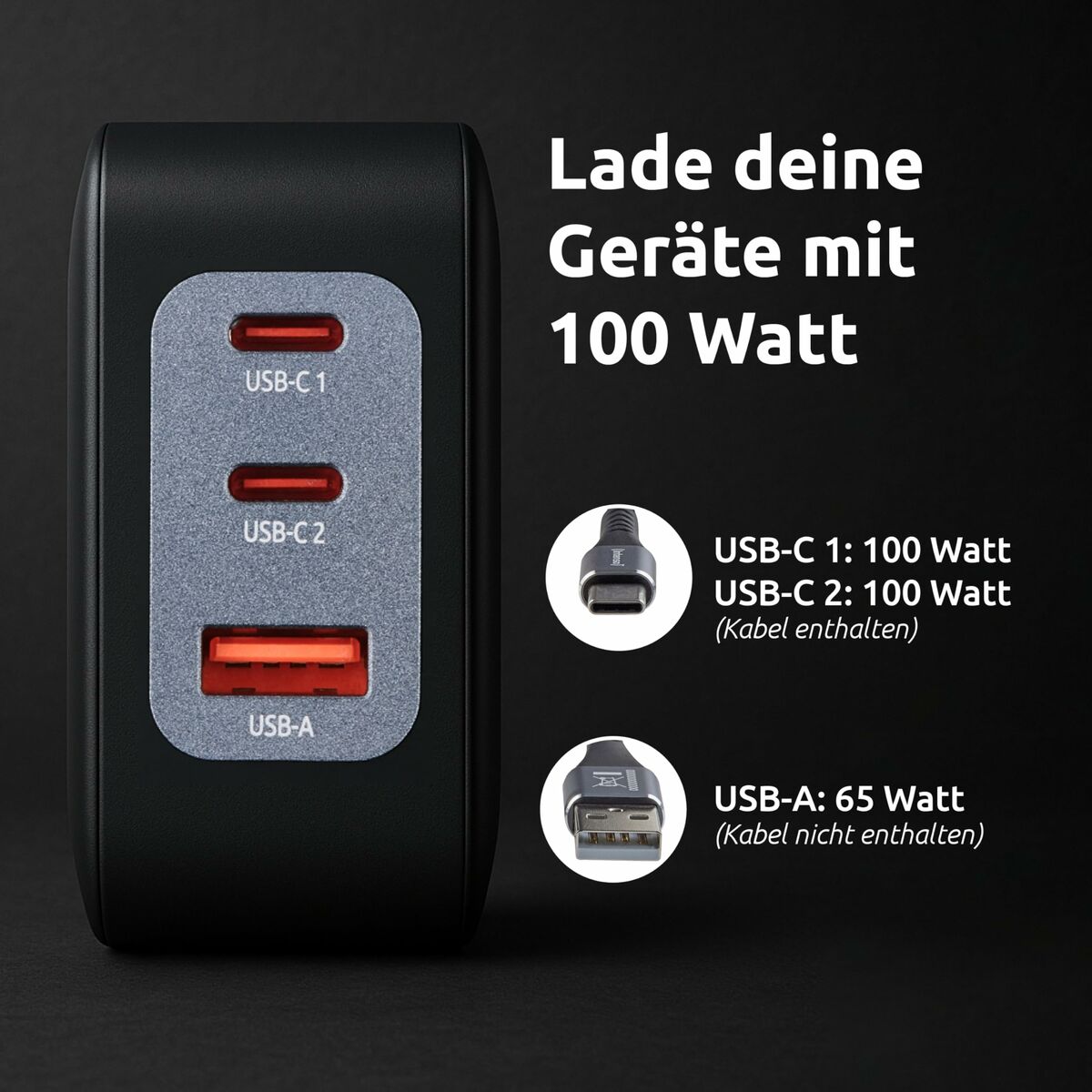 Wall Charger INTENSO GaN W100ACC Black 100 W