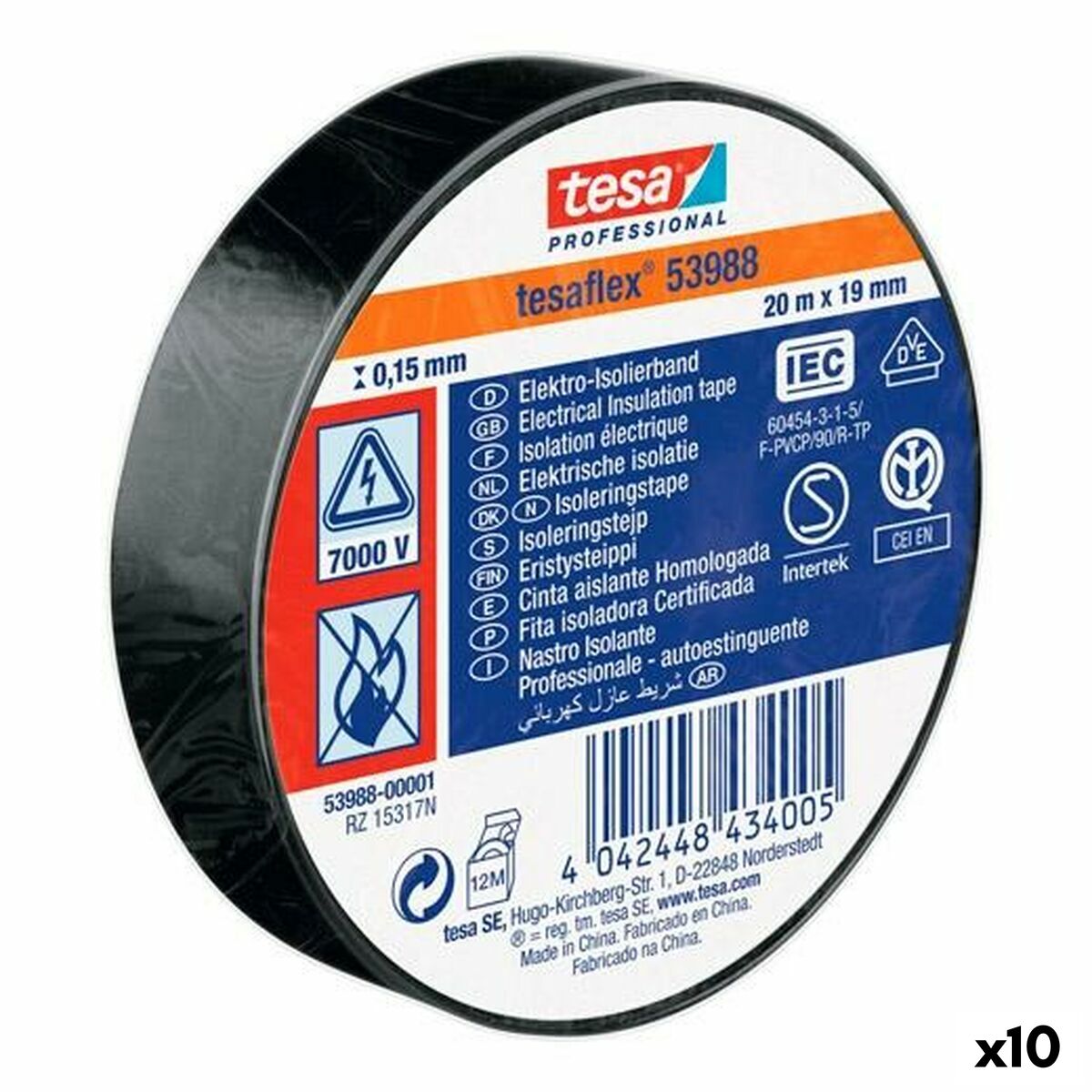 Μονωτική ταινία TESA Μαύρο PVC (x10)
