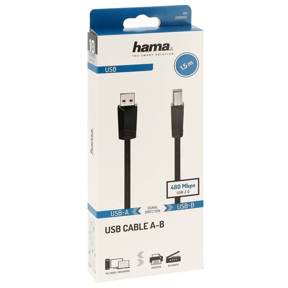 Picture of USB 2.0 A to USB B Cable Hama 00200602 Black