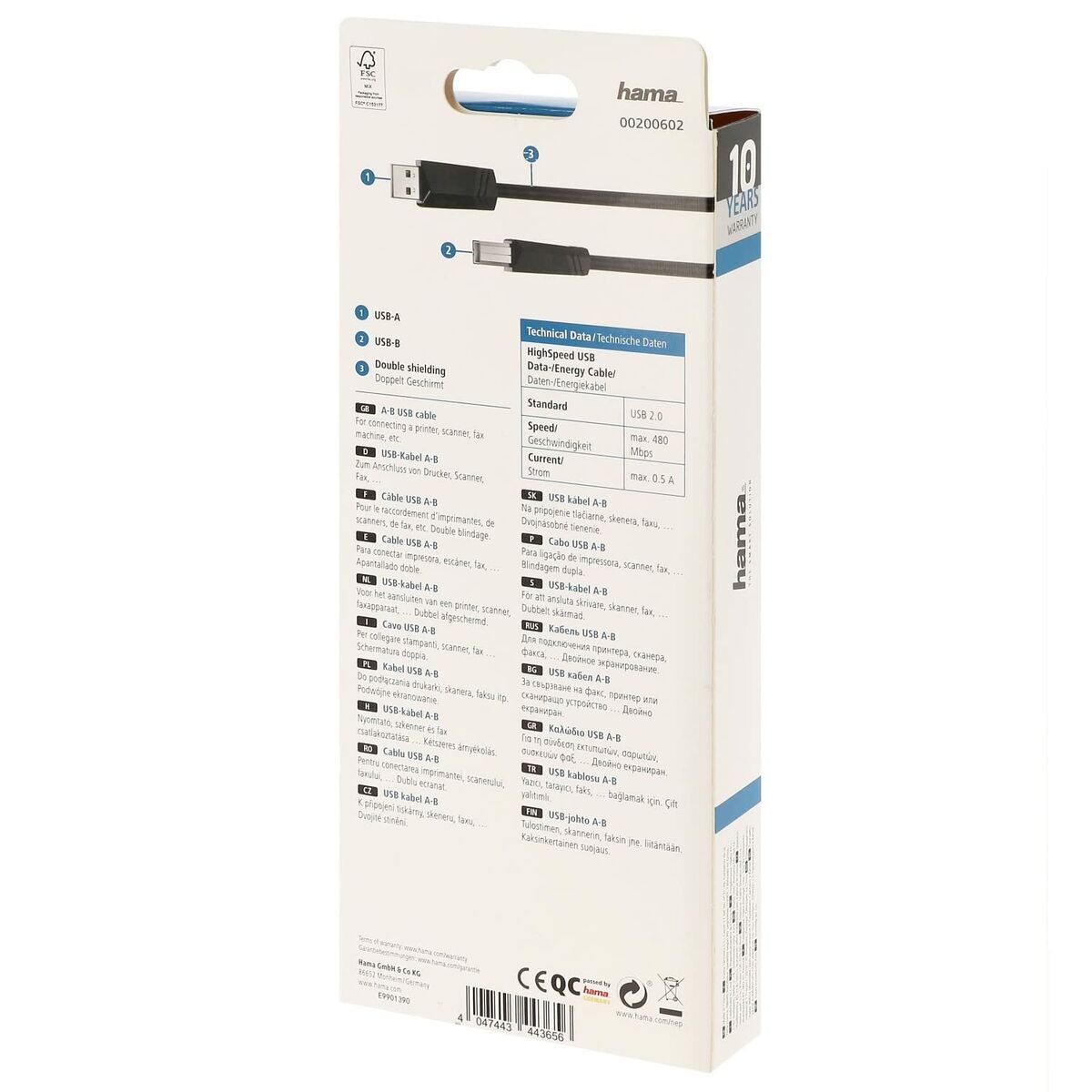 Picture of USB 2.0 A to USB B Cable Hama 00200602 Black