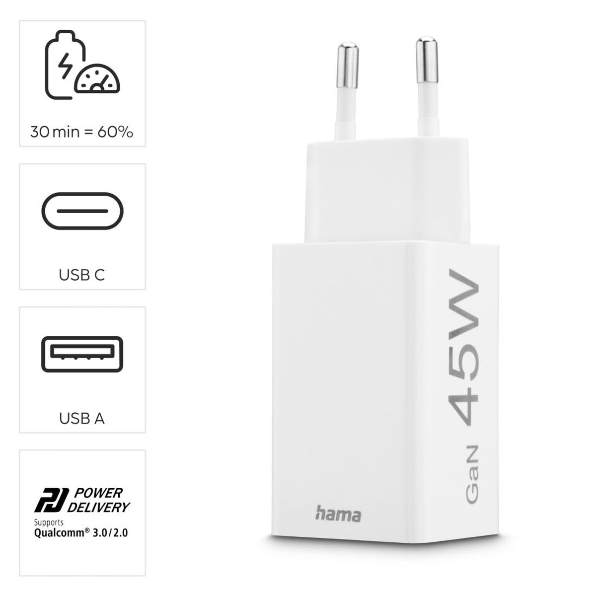 Picture of Wall Charger Hama 00201993 White 45 W