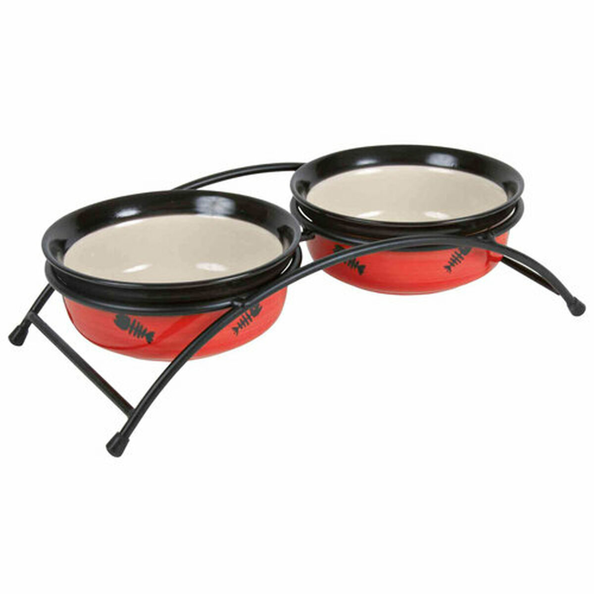 Voerbak voor katten Trixie Eat on Feet Zwart Rood Crème Ø 12 cm Metaal Keramisch Dubbel (2 Stuks)